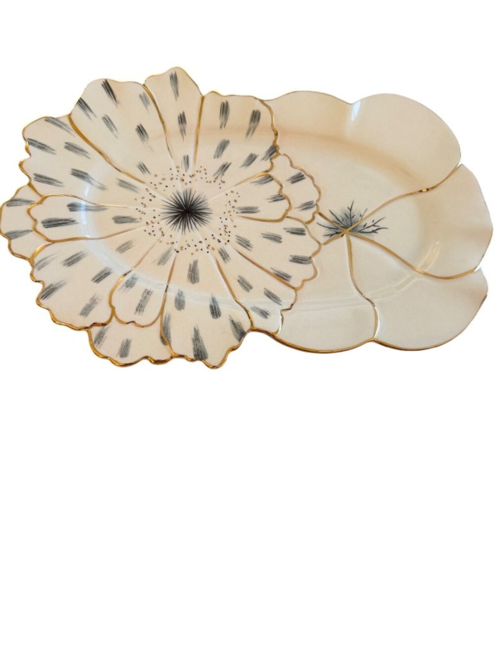 Anthropologie Jennifer Tran Papetal Floral Gilded Gold Rim Serving Platter